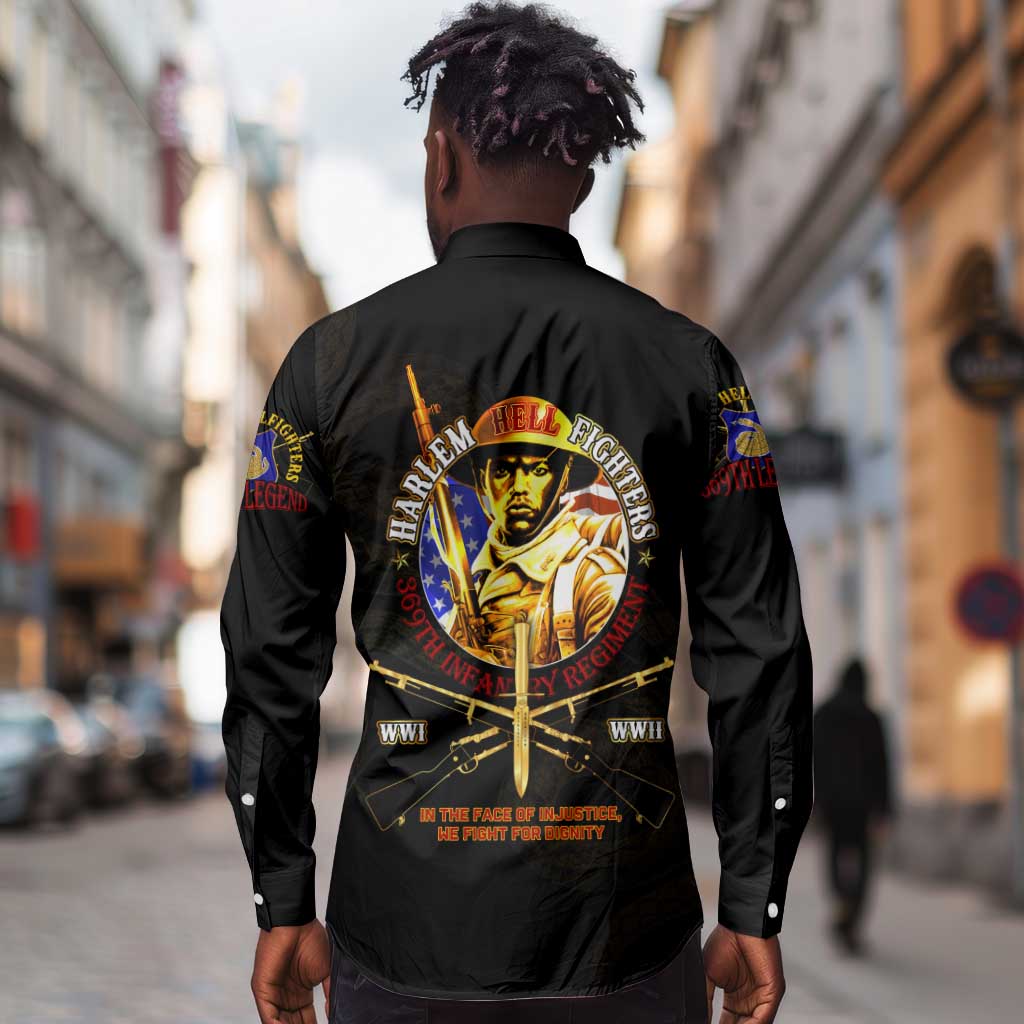 Harlem Hellfighters 369th Infantry Regiment Long Sleeve Button Shirt Fight for Dignity WWII - African Pride