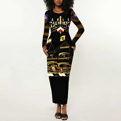 Harlem Hellfighters Long Sleeve Bodycon Dress 369th Regiment Legacy at Sea - African Pride