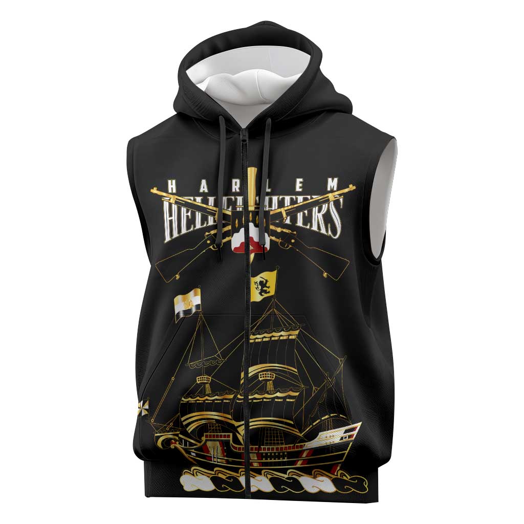 Harlem Hellfighters Sleeveless Zip Hoodie 369th Regiment Legacy at Sea - African Pride