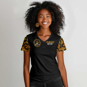 Montford Point Marines Women V-Neck T-Shirt Afro Black History Tribute DT02