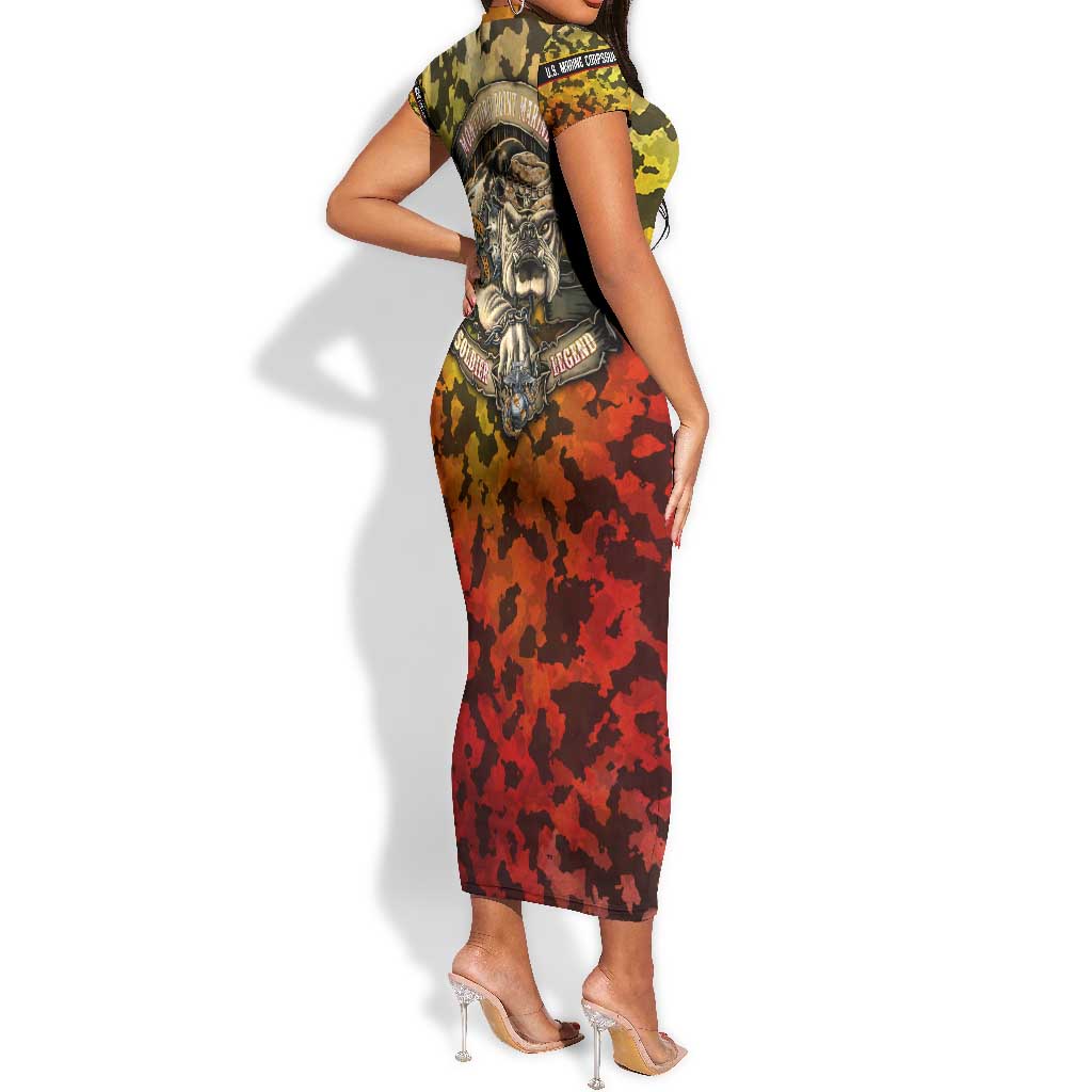Montford Point Marines Short Sleeve Bodycon Dress Afro Devil Dog Soldier Legend - African Pride