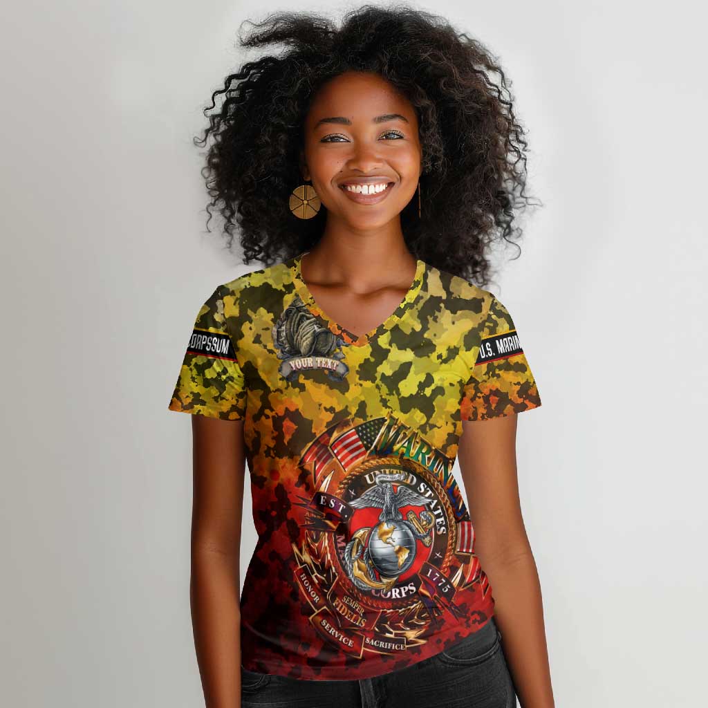 Montford Point Marines Women V-Neck T-Shirt Afro Devil Dog Soldier Legend - African Pride