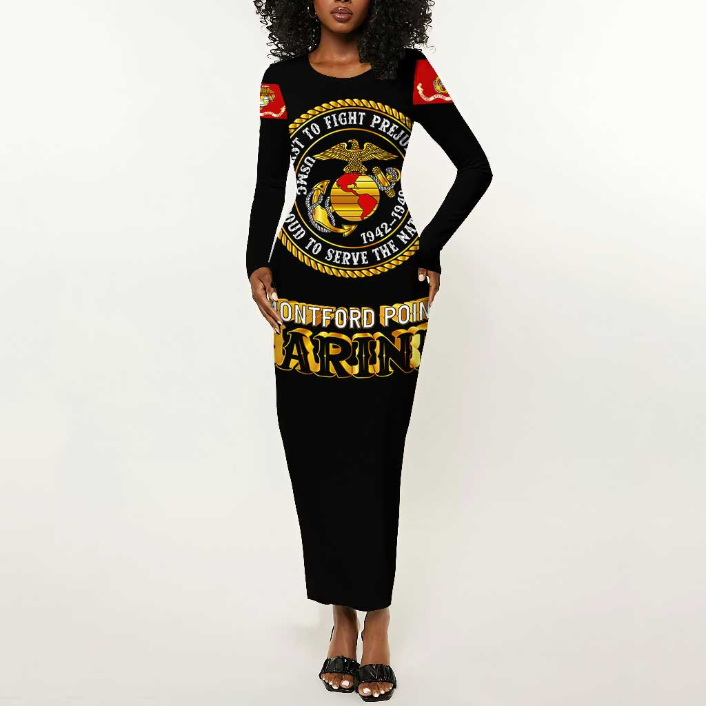 Montford Point Marines Long Sleeve Bodycon Dress Afro First to Fight Prejudice - African Pride