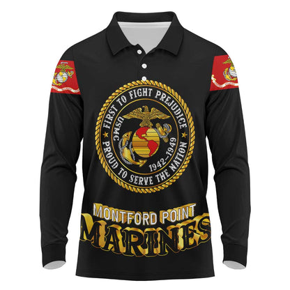 Montford Point Marines Long Sleeve Polo Shirt Afro First to Fight Prejudice - African Pride