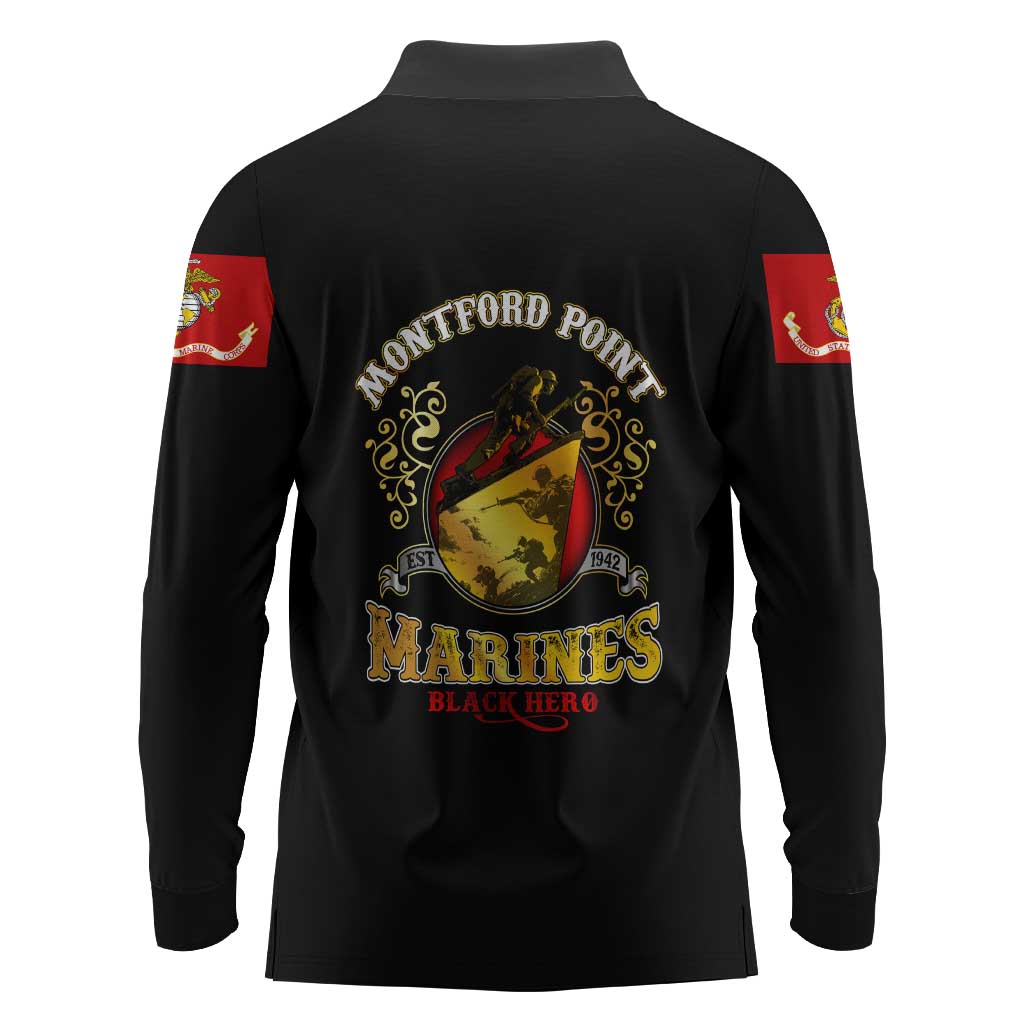 Montford Point Marines Long Sleeve Polo Shirt Afro First to Fight Prejudice - African Pride