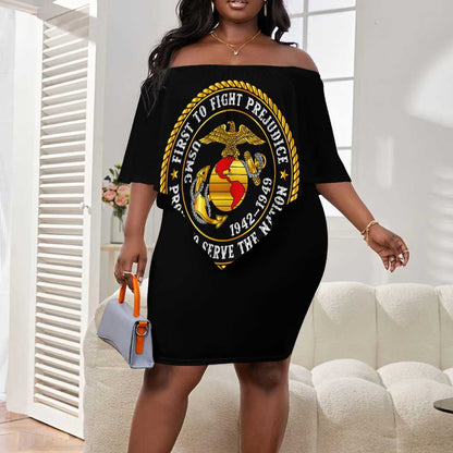 Montford Point Marines Off Shoulder Short Dress Afro First to Fight Prejudice - African Pride