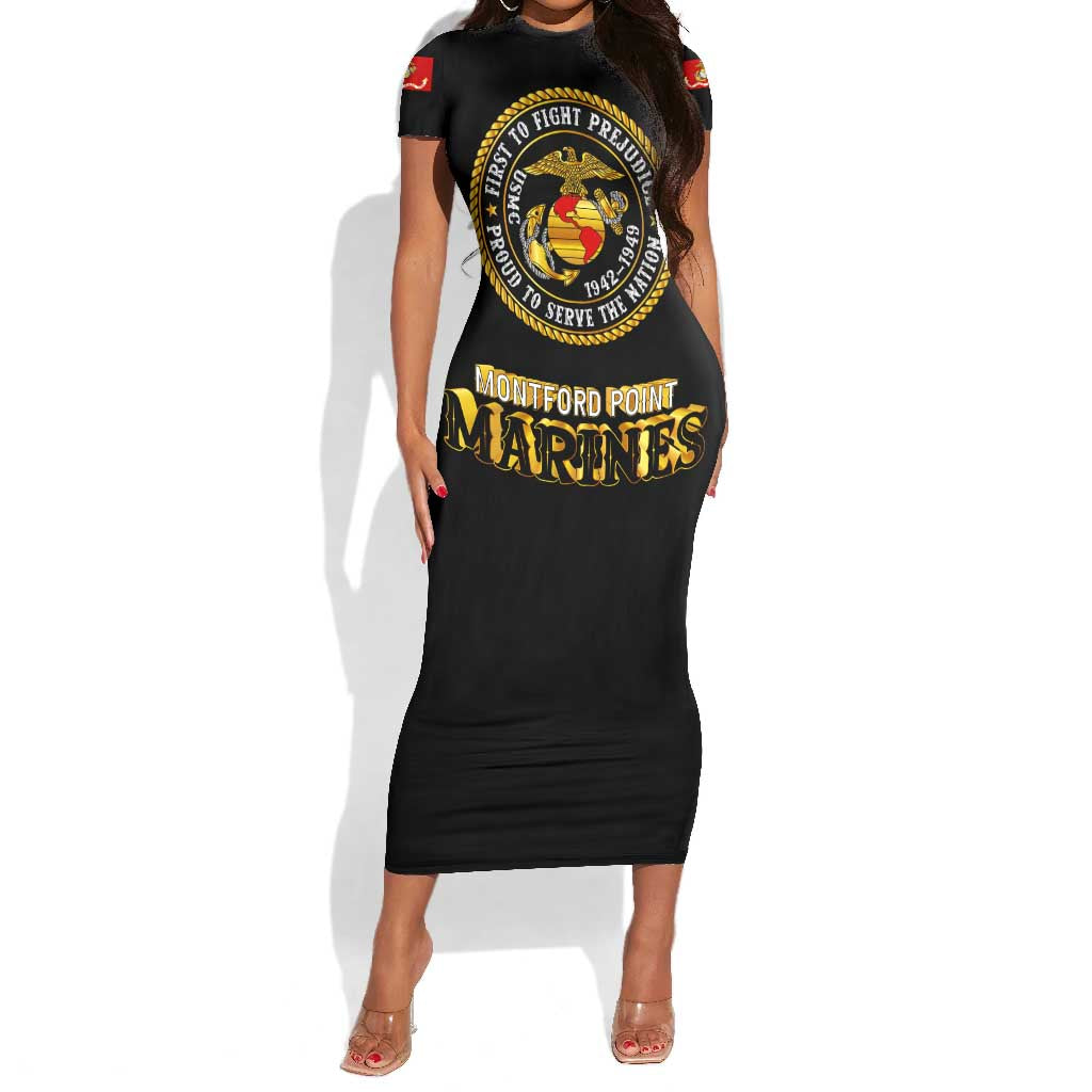 Montford Point Marines Short Sleeve Bodycon Dress Afro First to Fight Prejudice - African Pride