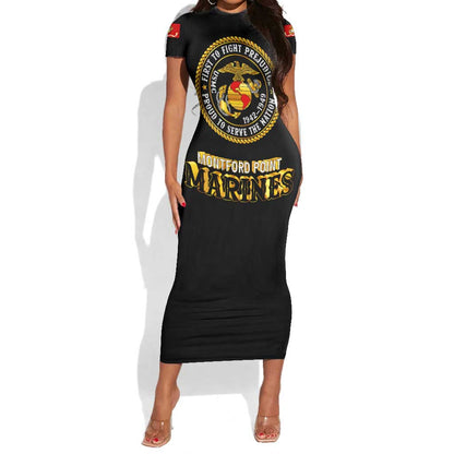 Montford Point Marines Short Sleeve Bodycon Dress Afro First to Fight Prejudice - African Pride