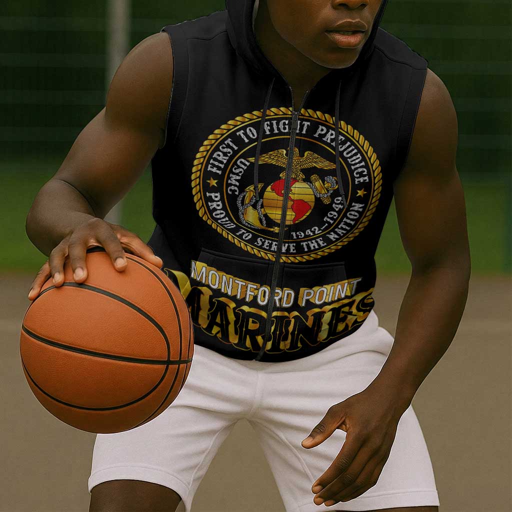 Montford Point Marines Sleeveless Zip Hoodie Afro First to Fight Prejudice - African Pride