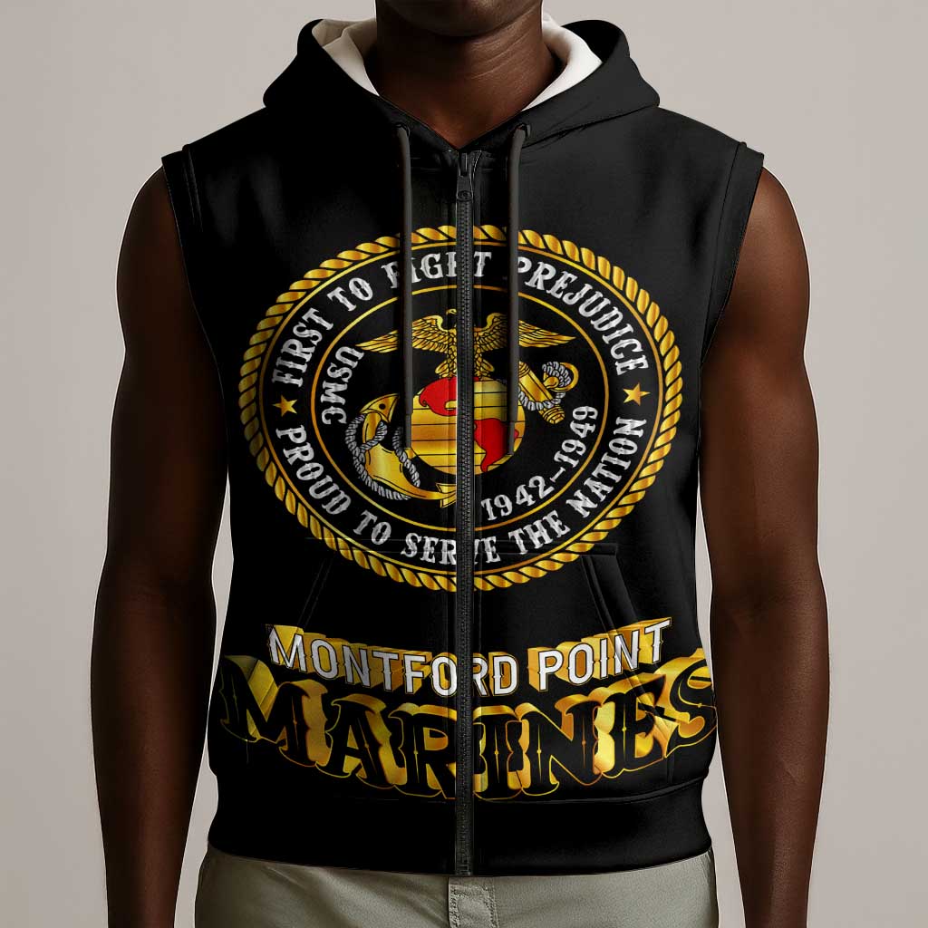 Montford Point Marines Sleeveless Zip Hoodie Afro First to Fight Prejudice - African Pride