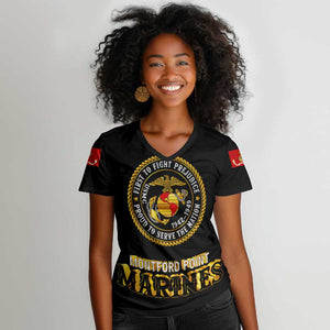 Montford Point Marines Women V-Neck T-Shirt Afro First to Fight Prejudice - African Pride