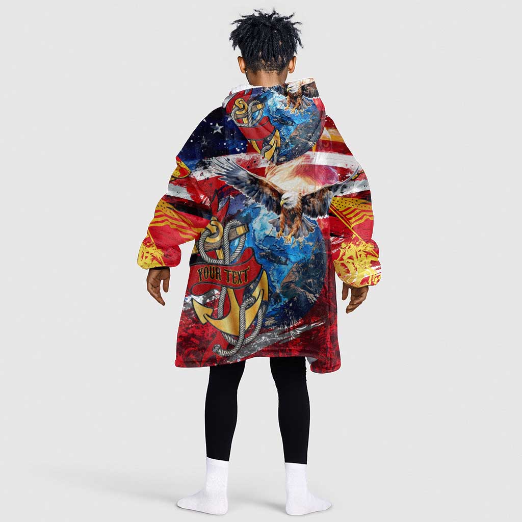 Montford Point Marines Kid Wearable Blanket Hoodie African American Eagle Anchor Tribute - African Pride