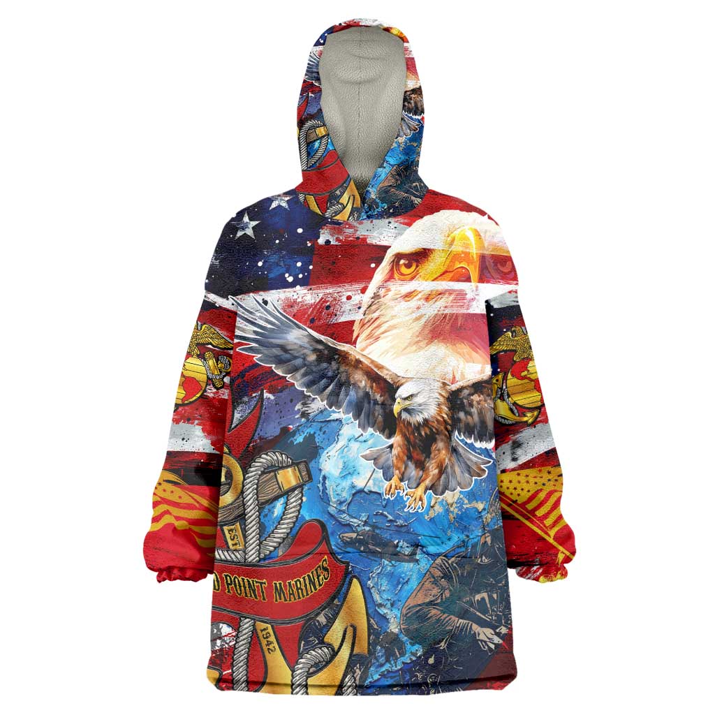 Montford Point Marines Kid Wearable Blanket Hoodie African American Eagle Anchor Tribute - African Pride