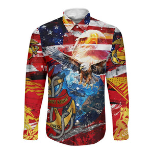 Montford Point Marines Long Sleeve Button Shirt African American Eagle Anchor Tribute - African Pride