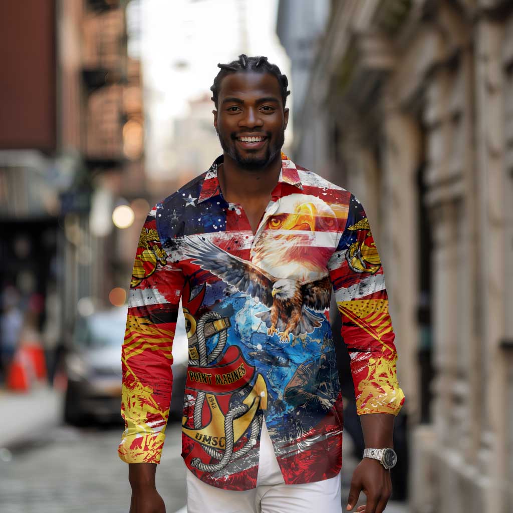 Montford Point Marines Long Sleeve Button Shirt African American Eagle Anchor Tribute - African Pride