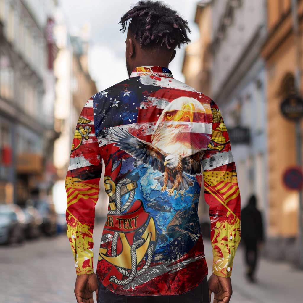 Montford Point Marines Long Sleeve Button Shirt African American Eagle Anchor Tribute - African Pride