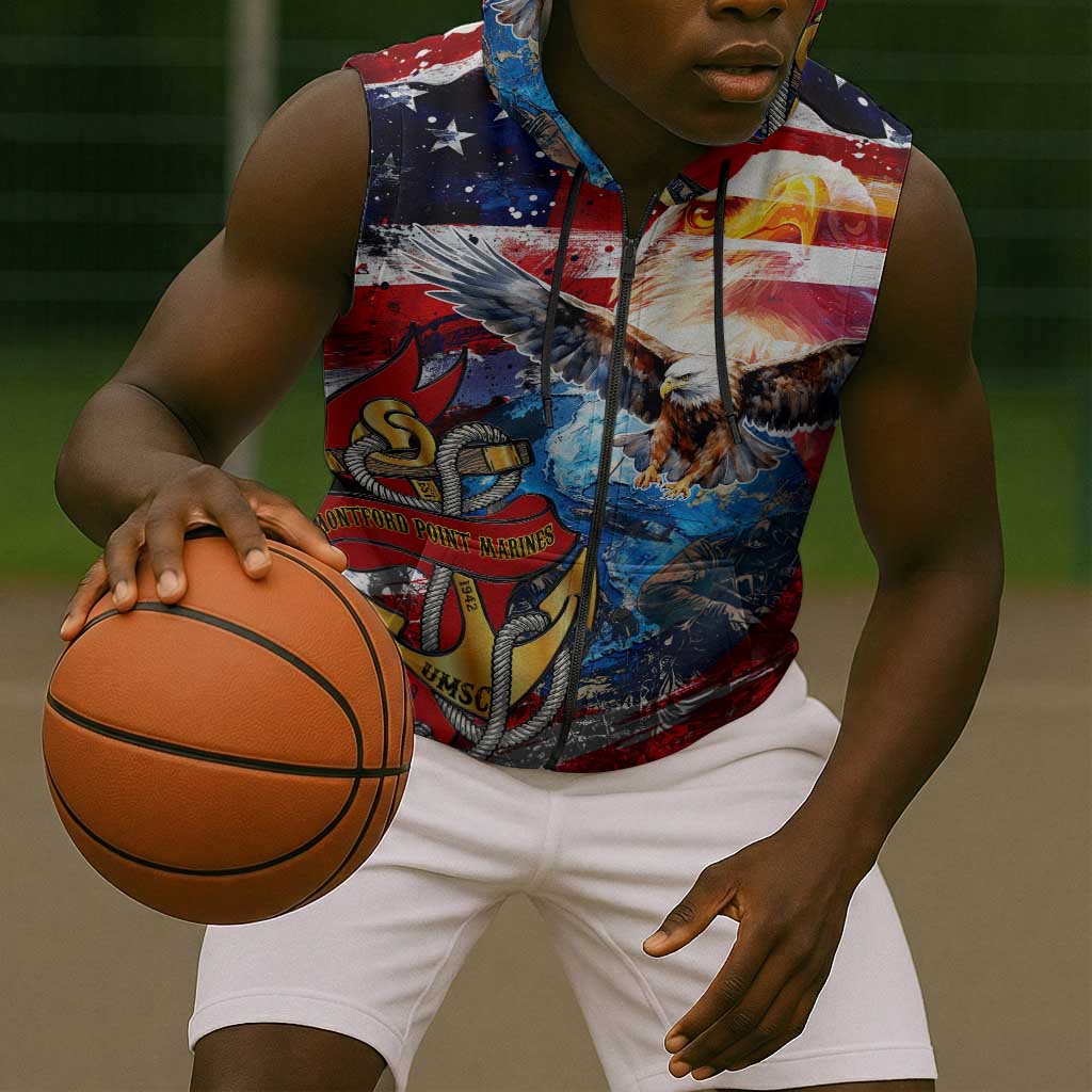 Montford Point Marines Sleeveless Zip Hoodie African American Eagle Anchor Tribute - African Pride