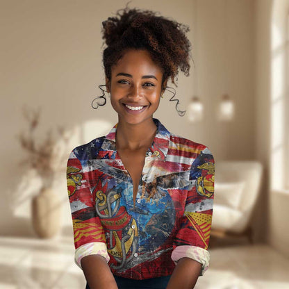 Montford Point Marines Women Casual Shirt African American Eagle Anchor Tribute - African Pride
