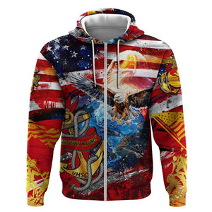 Montford Point Marines Zip Hoodie African American Eagle Anchor Tribute - African Pride