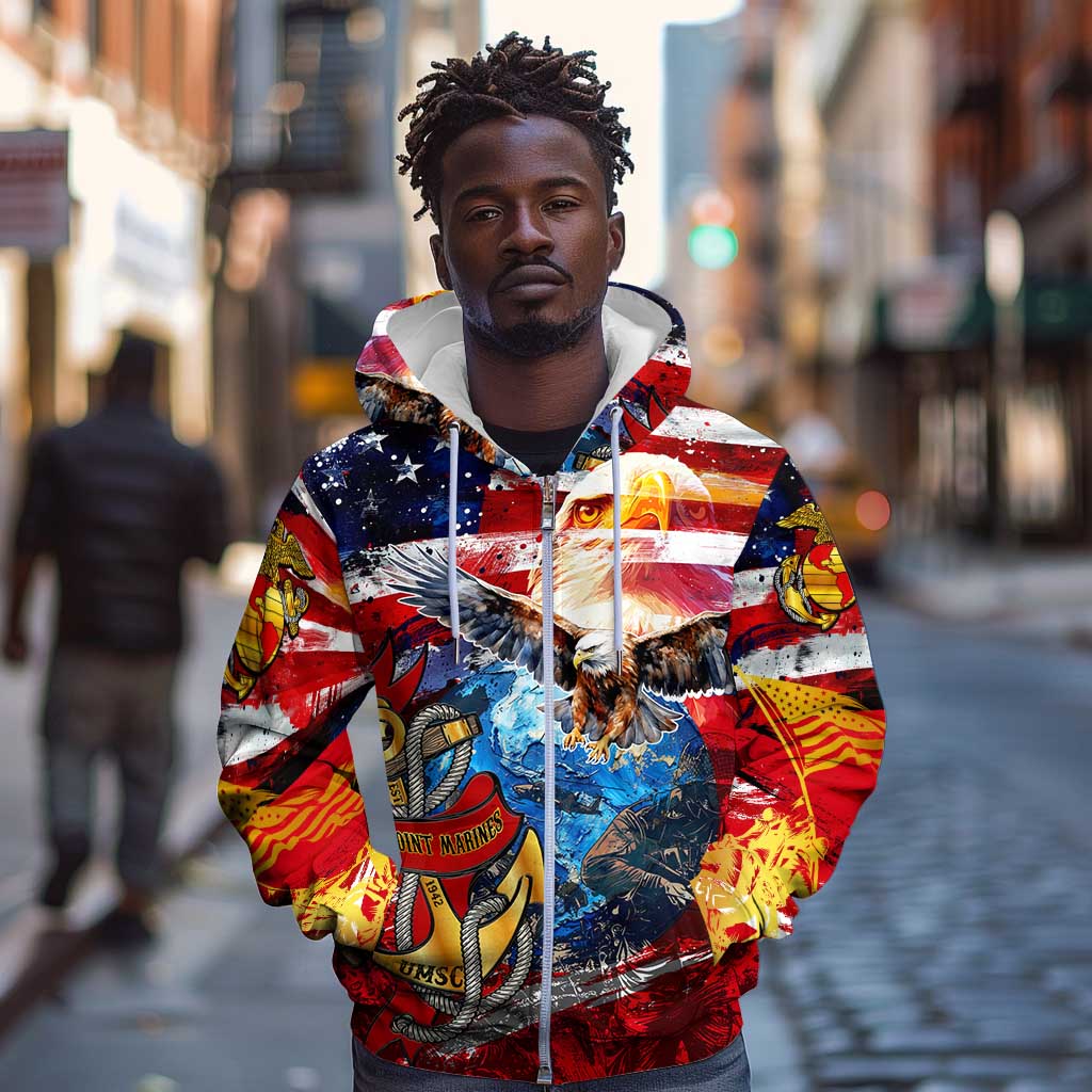Montford Point Marines Zip Hoodie African American Eagle Anchor Tribute - African Pride