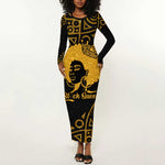 Educated Black Queen Long Sleeve Bodycon Dress African Women DT02
