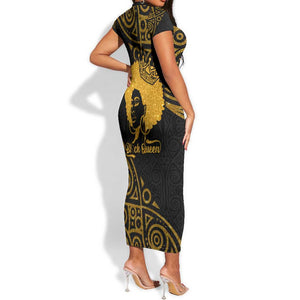 Educated Black Queen Short Sleeve Bodycon Dress African Women DT02