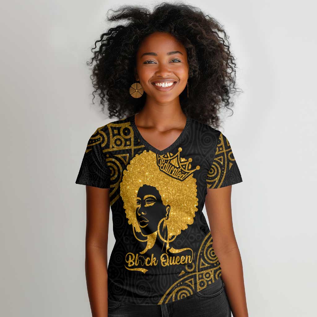 Educated Black Queen Women V-Neck T-Shirt African Women