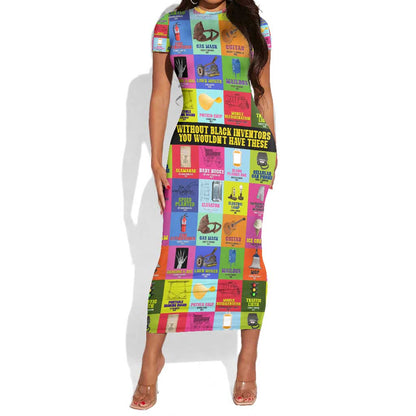 Black Inventions Short Sleeve Bodycon Dress African-American Inventors DT02