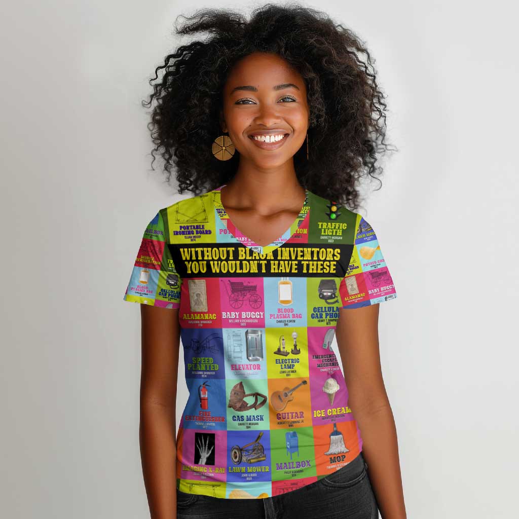 Black Inventions Women V-Neck T-Shirt African-American Inventors