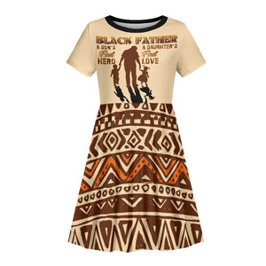 Black Father Kid Short Sleeve Dress African Father with Son and Daughter