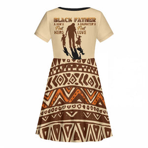 Black Father Kid Short Sleeve Dress African Father with Son and Daughter