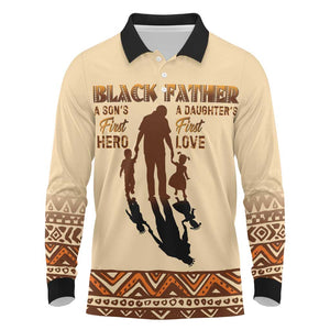 Black Father Long Sleeve Polo Shirt African Father with Son and Daughter