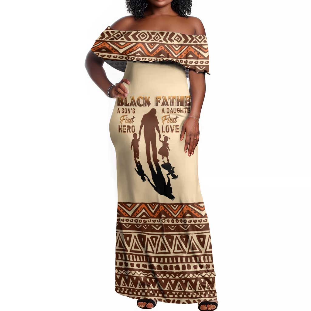 Black Father Off Shoulder Maxi Dress African Father with Son and Daughter