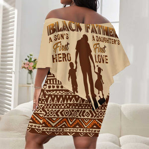 Black Father Off Shoulder Short Dress African Father with Son and Daughter