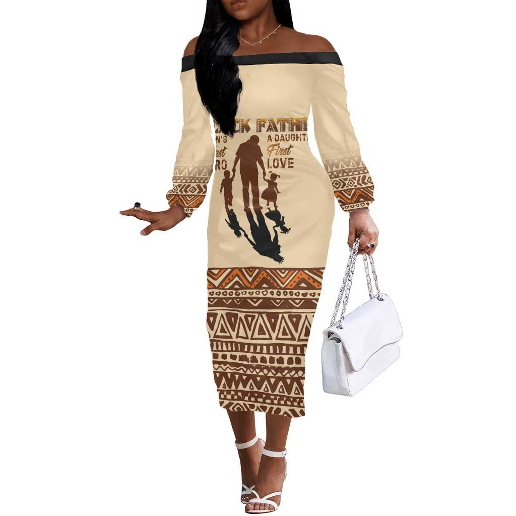 Black Father Off The Shoulder Long Sleeve Dress African Father with Son and Daughter