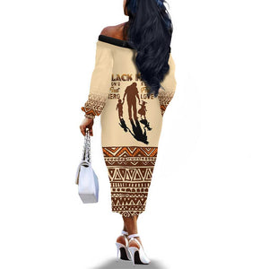 Black Father Off The Shoulder Long Sleeve Dress African Father with Son and Daughter