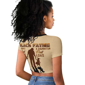 Black Father Raglan Cropped T shirt African Father with Son and Daughter