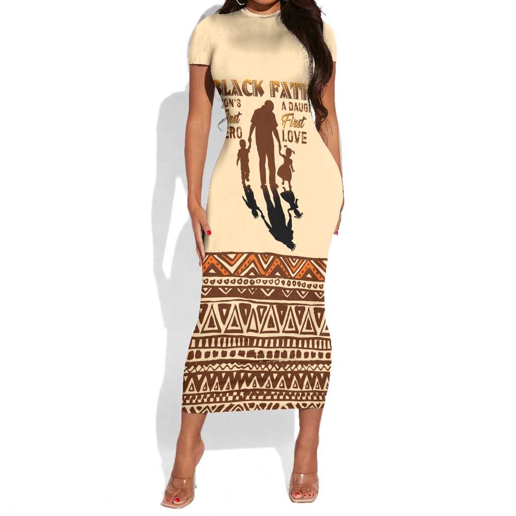 Black Father Short Sleeve Bodycon Dress African Father with Son and Daughter