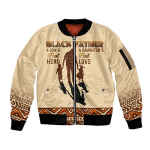 Black Father Sleeve Zip Bomber Jacket African Father with Son and Daughter