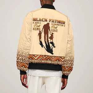 Black Father Sleeve Zip Bomber Jacket African Father with Son and Daughter