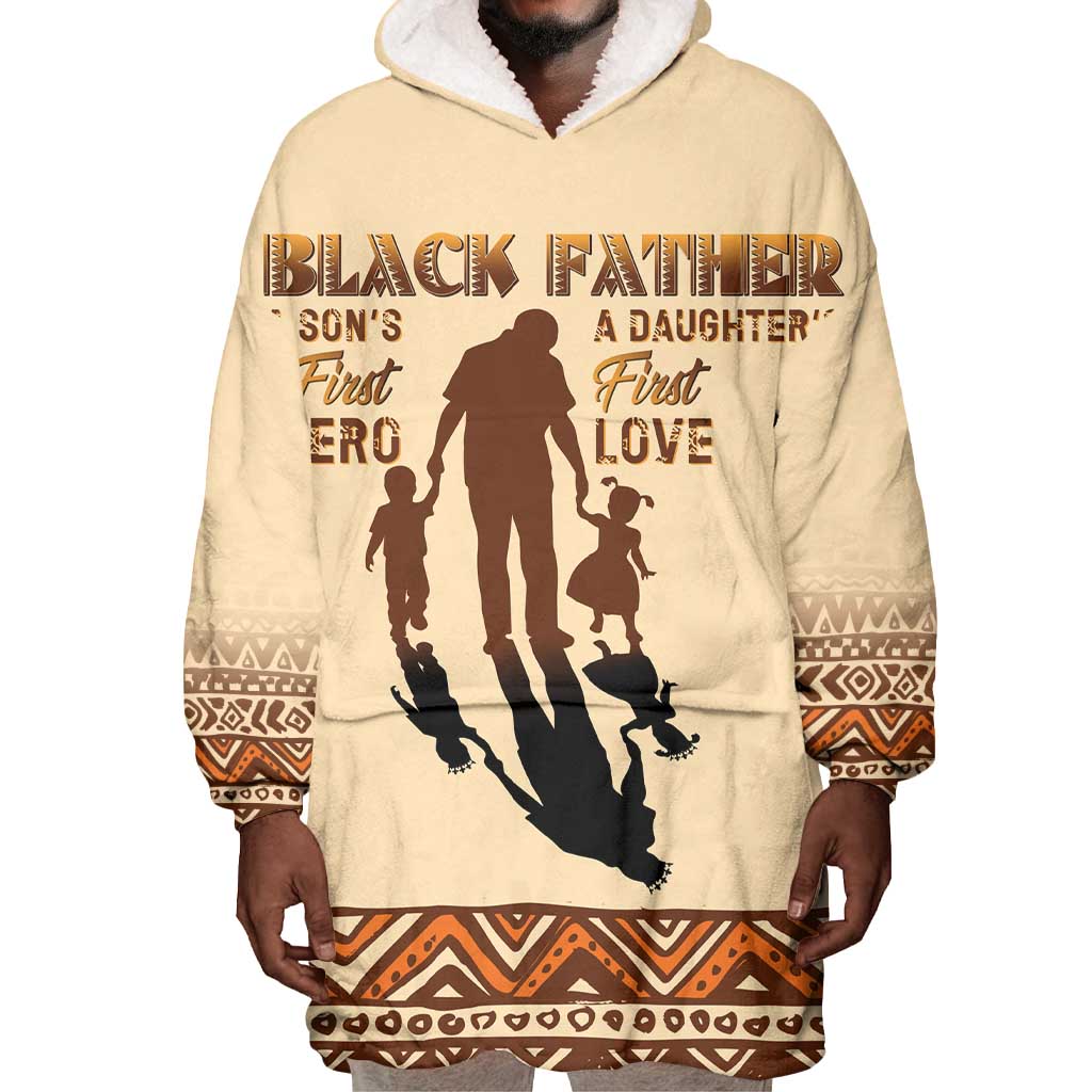 Black Father Wearable Blanket Hoodie African Father with Son and Daughter