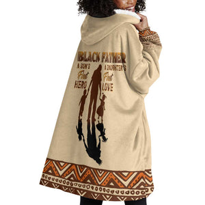 Black Father Wearable Blanket Hoodie African Father with Son and Daughter