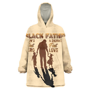 Black Father Wearable Blanket Hoodie African Father with Son and Daughter