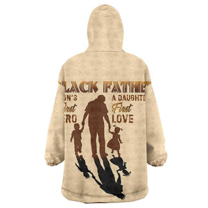 Black Father Wearable Blanket Hoodie African Father with Son and Daughter