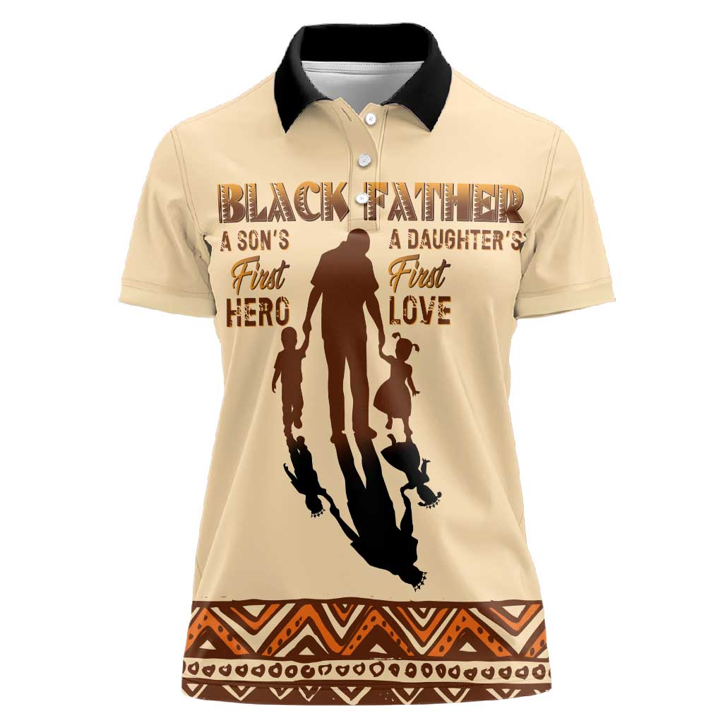 Black Father Women Polo Shirt African Father with Son and Daughter