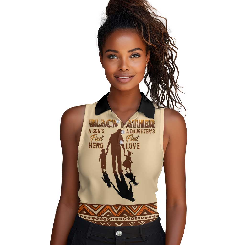 Black Father Women Sleeveless Polo Shirt African Father with Son and Daughter