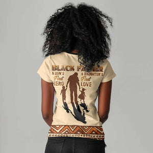 Black Father Women V-Neck T-Shirt African Father with Son and Daughter