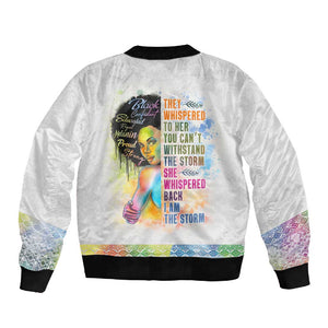 Black Girl I Am The Storm Sleeve Zip Bomber Jacket African American Women