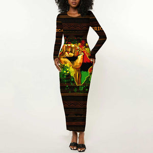 Black Power Long Sleeve Bodycon Dress Africa Map