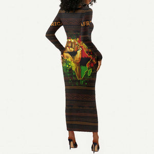 Black Power Long Sleeve Bodycon Dress Africa Map